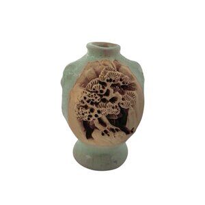 Small Vase Banko Japanese Pottery Relief Bonsai Tree House Design Oriental Gift